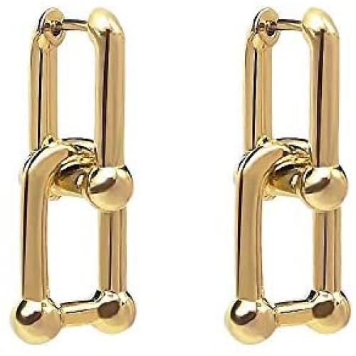 14K Gold Plated U-Shaped Chunky Link Chain Earrings Detachable Minimalist Chain Drop Earrings for Women Girls