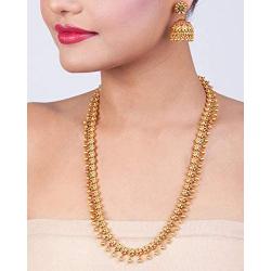 Tarinika Gold-Plated Indian Jewelry Set with Long Necklace and Earrings - Red Green