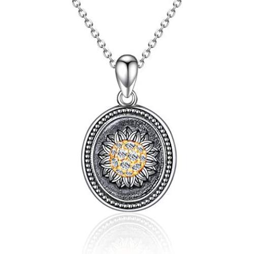 TANGPOET Locket Necklace That Holds Pictures 925 Sterling Silver Compass Pendant Necklace for Women Men Birthday Gifts