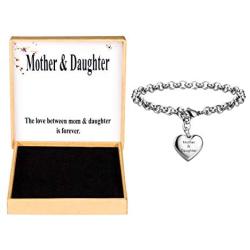 SANNYRA Mother Daughter Bracelets Stainless Steel Heart Charm Bracelet for Women Birthday Gifts for her