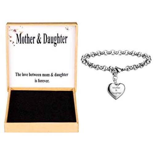 SANNYRA Mother Daughter Bracelets Stainless Steel Heart Charm Bracelet for Women Birthday Gifts for her