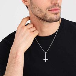 Nofade Silver Inverted Cross Necklace for Women Men, S925 Sterling Silver Upside Down Cross Pendant with Chain 18 Religious Jewelry