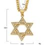 JAJAFOOK Star of David Pendant 18K Yellow Gold Iced Out Solid Jewish Necklace Jewelry, Cuban Chain