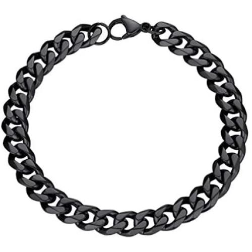PROSTEEL 3mm-12mm Stainless Steel Cuban Chain for Men Women, Bracelet:7.5''/8.26'', Necklace: 14''-30'', Black/18K Gold Plated, Come Gift Box