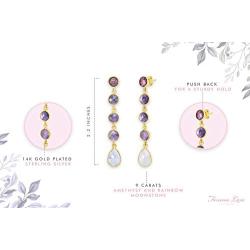 Femme Luxe Bianca Drop Earrings For Women - 14k Gold Dipped 925 Sterling Silver with Natural Amethyst and Moonstone Gemstone Earrings | Hypoallergenic | Handmade Design