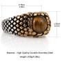 HZMAN Mens Stainless Steel Classic Brown Tiger Eye Stone Volcano Rock Silver Ring