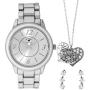 Beverley Hills Polo Club Womens Quartz Silver Watch Set - Intricate Heart Necklace - Crystal Star Earrings Included