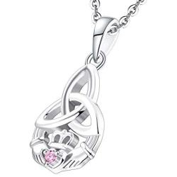 JO WISDOM 925 Sterling Silver Irish Celtic Heart Claddagh Pendant Necklace with Birthstones