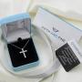 Classic Cross Pendant Necklace with Natural Round Diamonds Set in 925 Sterling Silver with 18 Inch Silver Cable Chain