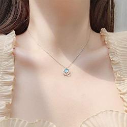 Star Planet Necklace Choker Blue Glass Cubic Zirconia Starry Universe Round Circle Pendant Necklace for Women Girls Fashion Jewelry