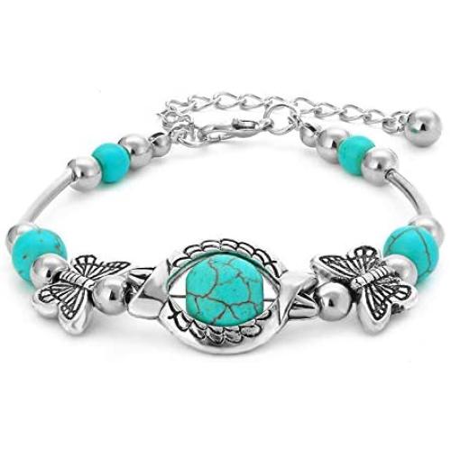 Natural Turquoise Bracelet Classic Luxury Women Summer Unique Design Bohemian Beaded Butterfly Bracelet Jewelry