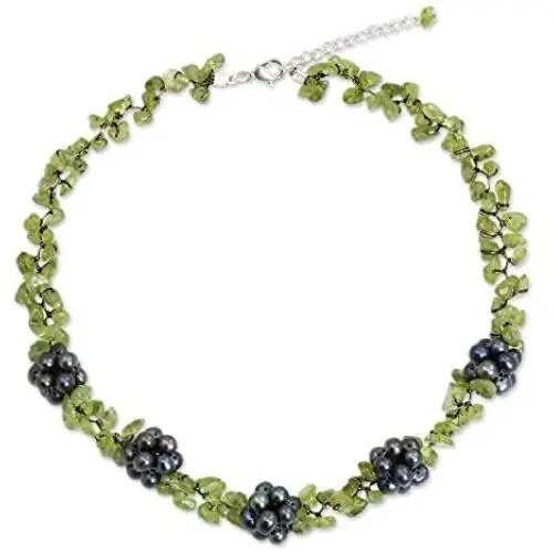 NOVICA Peridot Dyed Cultured Freshwater Pearl Sterling Silver Beaded Necklace, 16.25'', Heavens Gift NOVICA Peridot Dyed Cultured Freshwater Pearl Sterling Silver Beaded Necklace, 16.25'', Heavens Gift