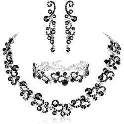 JOERICA Rhinestone Necklace and Earrings Set for Women Wave Flower Fashion Costume Jewelry