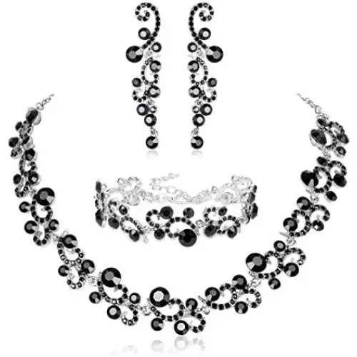 JOERICA Rhinestone Necklace and Earrings Set for Women Wave Flower Fashion Costume Jewelry