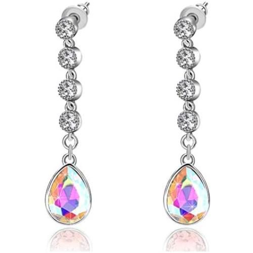 Swarovski Crystal Teardrop Dangling Earrings for Women 14K Gold Plated Hypoallergenic Long Drop Tassel Earring