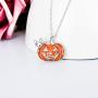 PELOVNY Womens Pumpkin Necklace S925 Sterling Silver Cat Pendant Halloween Party Birthday Christmas Jewelry Gift for Girls Sister