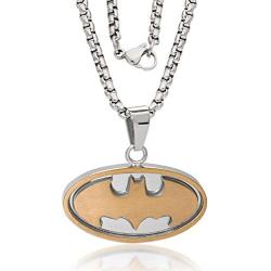 DC Comics Batman Jewelry for Men, Stainless Steel Two Tone Logo Pendant, Necklace