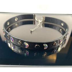 Skye Jewelry Black Leather Gothic Moon & Flat Stud Choker Necklace w/Adjustable Toggle Clasp Fits 13''-16''