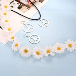 JOERICA Hippie Costume Set, Peace Sign Necklace, Peace Sign Earrings, Flower Crown Headband, 1960s 1970s Hippie Jewelry Accessories for Women