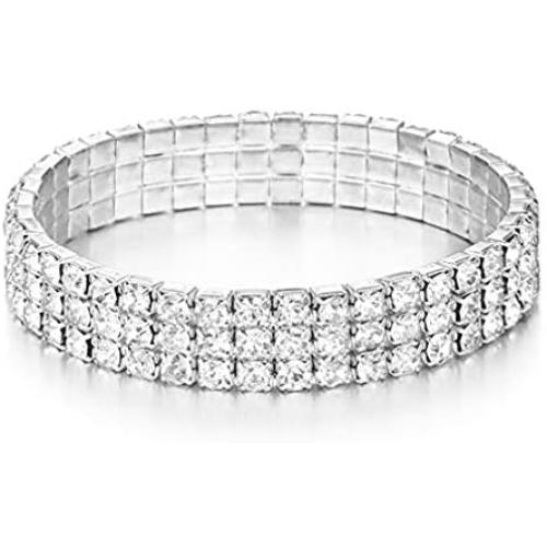 Mooinn Crystal Tennis Bracelet Silver Rhinestone Stretch Bracelets for Women Girls