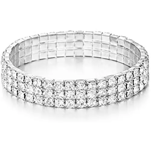 Mooinn Crystal Tennis Bracelet Silver Rhinestone Stretch Bracelets for Women Girls Mooinn Crystal Tennis Bracelet Silver Rhinestone Stretch Bracelets for Women Girls