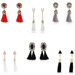 Majesto Tassel Dangle Drop Earrings Jewelry Set of 6 - Prime Gift for Women Girls Teens