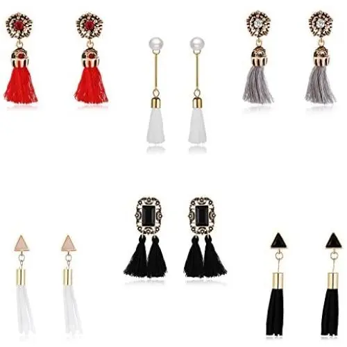 Majesto Tassel Dangle Drop Earrings Jewelry Set of 6 - Prime Gift for Women Girls Teens