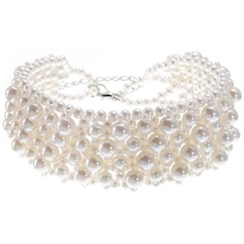 Fashion Jewelry Multi Strand Simulated Pearl Resin Chain Collar Choker Statement Necklace Costume Jewelry Necklaces for Women&Girls