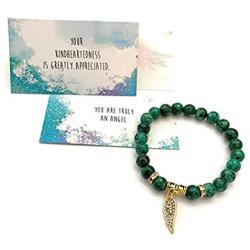Smiling Wisdom - Angel Wing Stretch Stone Bracelet - Appreciation Kindhearted Thank You Keepsake Greeting Card - Friendship – Green Rain Flower Stones