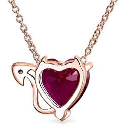 Valentine Red Cubic Zirconia CZ Devil Heart Shape Pendant Necklace For Women 925 Sterling Silver 16 Inch