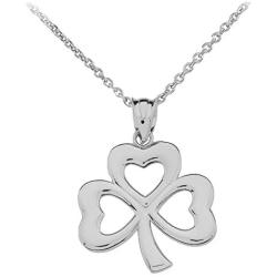 Dainty Sterling Silver Three-Leaf Heart Clover Irish Shamrock Pendant Necklace