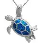 Sterling Silver Created Blue Opal 3D Turtle Necklace Pendant with 18'' Box Chain Sterling Silver Created Blue Opal 3D Turtle Necklace Pendant with 18'' Box Chain