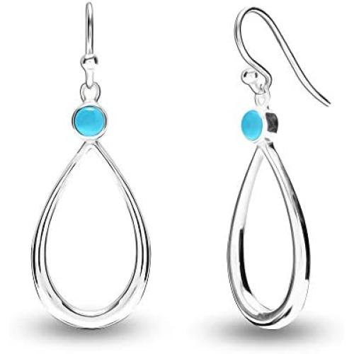 LeCalla Flaunt Sterling Sliver Jewelry Teardrop Earrings for Teens and Women (Gemstone Birthstone Round 4MM)