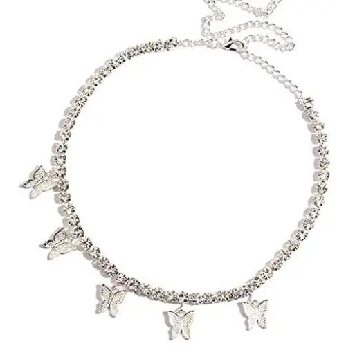 FONJOSN Hip Hop Rhinestone Butterfly Pendant Necklace Women Charm Choker Necklaces FONJOSN Hip Hop Rhinestone Butterfly Pendant Necklace Women Charm Choker Necklaces