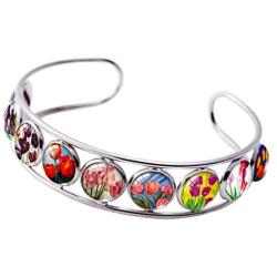 Blazing Autumn Jewelery Tulip Painting Round Glass Cabochon Bracelet