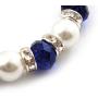 Avalaya White & Royal Blue Imitation Pearl Bead with Diamante Ring Necklace, Bracelet & Earrings Set (Silver Tone Metal) - 44cm L/ 4cm Ext