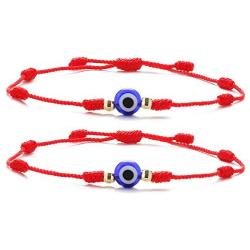 JIAOGE 2Pcs Evil Eye Bracelets Hand-Woven Adjustable Red Rope Cord Thread Braided Anklets Protection Lucky Best Wishes Bracelets for Women Men Girls