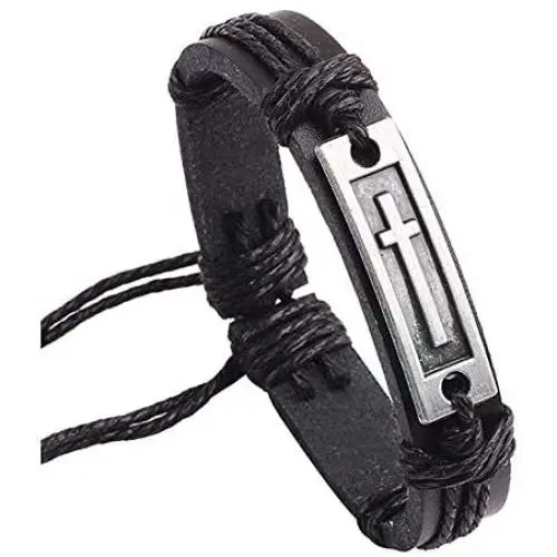 Fusamk Fashion Religious Cross Tag Bangle Leather Wristband Rope Link Bracelet Fusamk Fashion Religious Cross Tag Bangle Leather Wristband Rope Link Bracelet