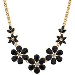 LUX ACCESSORIES Black Crystal Floral Flower Statement Necklace