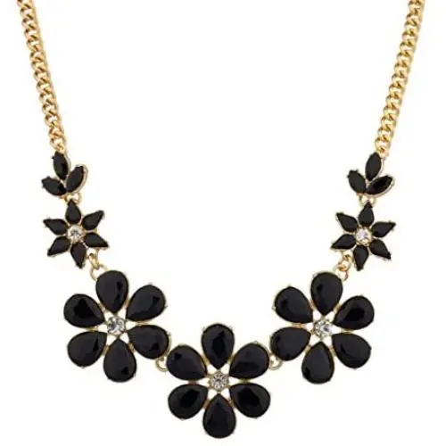 LUX ACCESSORIES Black Crystal Floral Flower Statement Necklace LUX ACCESSORIES Black Crystal Floral Flower Statement Necklace