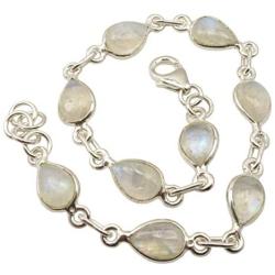 SilverStarJewel Sterling Silver Rainbow Moonstone Bracelet 8.3'' Women Engagement