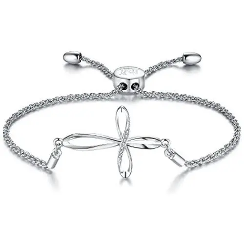 NINAMAID Sideways Cross Infinity Charm Expandable Bolo Bracelet with Cubic Zirconia Adjustable White Gold Plated Jewelry For Women Girls NINAMAID Sideways Cross Infinity Charm Expandable Bolo Bracelet with Cubic Zirconia Adjustable White Gold Plated Jewelry For Women Girls