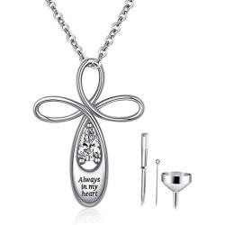 EJALEN Cross Urn Necklaces for Ashes - 925 Sterling Silver Cubic Zirconia Teardrop Pet Human Ashes Holder Keepsake Memorial Lockets Infinity Loop Cross Pendant Necklace for Women and Girlfriend