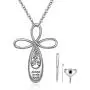 EJALEN Cross Urn Necklaces for Ashes - 925 Sterling Silver Cubic Zirconia Teardrop Pet Human Ashes Holder Keepsake Memorial Lockets Infinity Loop Cross Pendant Necklace for Women and Girlfriend