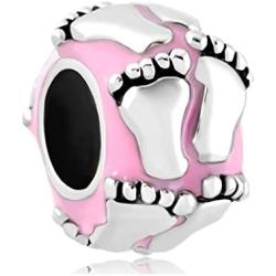 QueenCharms Baby First Steps Footprint Charm Beads for Bracelets