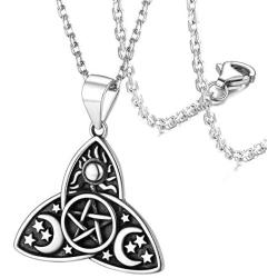 FaithHeart S925 Sterling Silver Viking Pentagram Pentacle Necklace Pagan Wicca Pendant Necklace for Women Men-Can Engrave