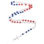 Patriotic Rosary Beads Catholic - Confirmation Gifts for Teenage Girl, Imitation Pearl Religious Rosary Necklace Jewelry, Red White Blue Tricolor Rosary Alloy Cross Necklace for Women, SUNYUE