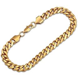 PY BLING 14K/18K Golden Plated Solid Curb Miami Cuban Link Chain Stainless Steel 4mm-8mm Diamond Cut Necklace or Bracelet for Men and Women 7-30 Inches (18k-8mm,8)