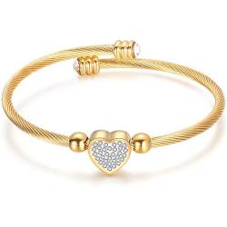 Jude Jewelers Stainless Steel Cable Wire Heart Charm Bangle Bracelet