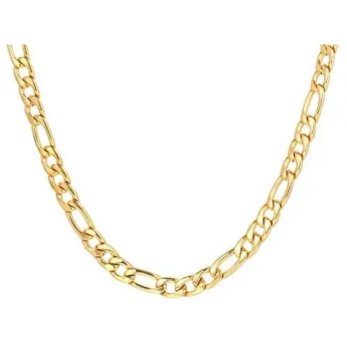 TempBeau 4.5mm - 11.5mm Wide, 14 Inches - 30 Inches Figaro Chain Necklace, Thick Stainless Steel 3:1 NK Curb Link Chain for Men Women, 18k Real Gold Plated Minimalist Jewelry